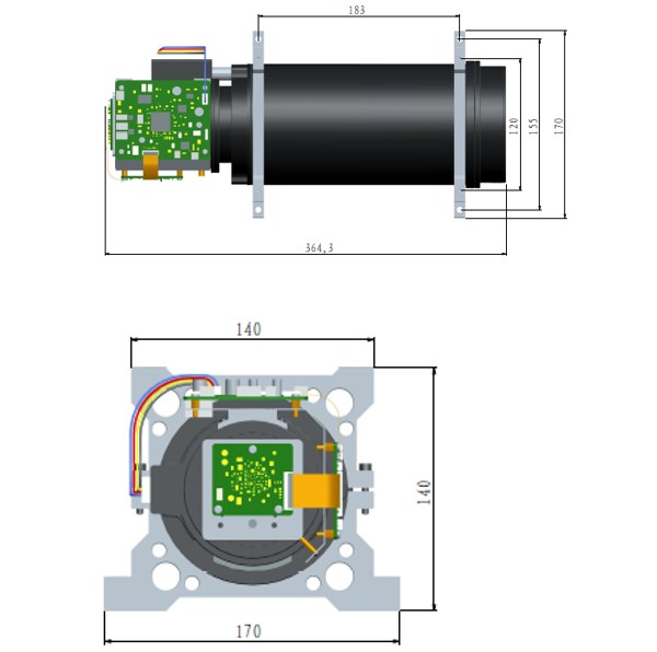 55倍200萬低照度網絡高清機芯外形尺寸 55倍200萬低照度網絡高清機芯外形尺寸